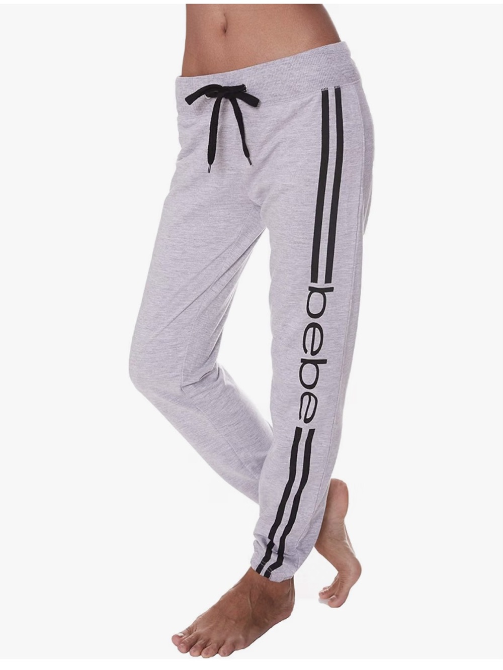 bebe Light Gray Joggers with Black Side Logo Stripe